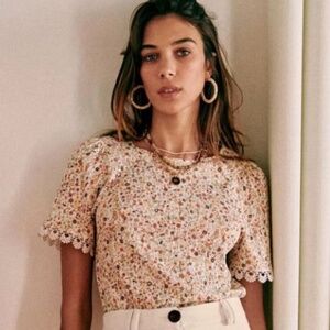 Sezane tee shirt Clea Beige/flowers (M)